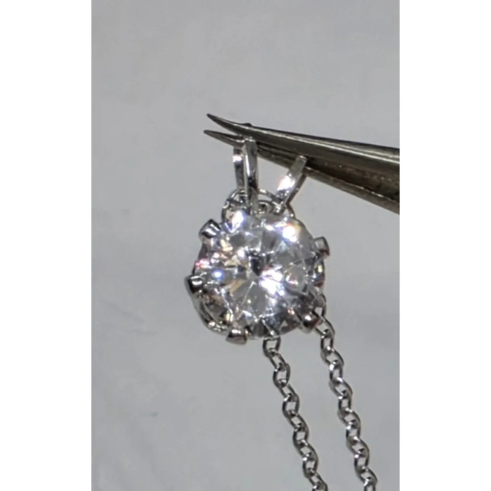 Beautiful Cubic Zirconia Solitaire Pendant Marked With OOC 925 Sterling Necklace